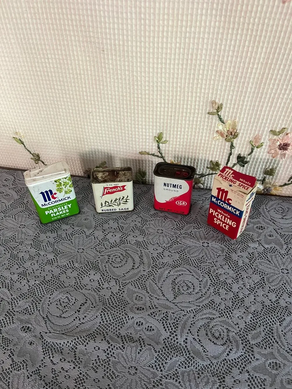 Vintage Spice Tin Lot of 4 McCormick French's IGA Nutmeg Sage Parsley Pickling